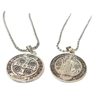 Collar de medalla de San Benito, cadenas de acero inoxidable, colgante de medallón católico de San Benito